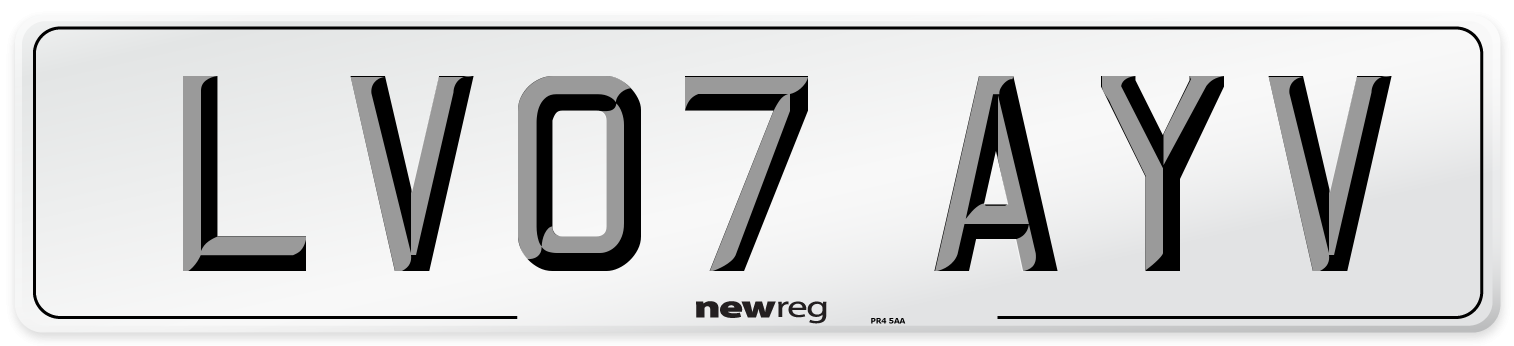 LV07 AYV Number Plate from New Reg